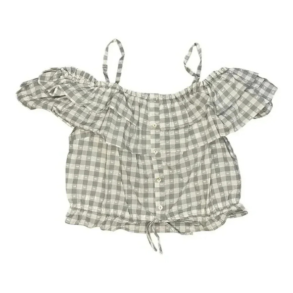NEW LC Lauren Conrad Green Checkered Off Shoulder Crop Top Women’s XL NWT - Picture 2 of 3